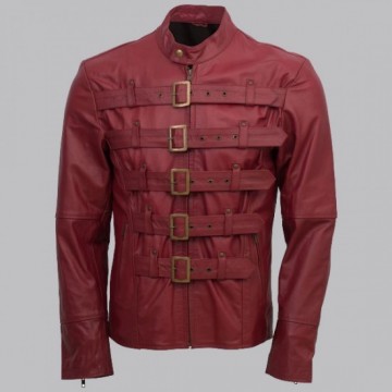 Men Maroon Belted Fashion Leather Jacket