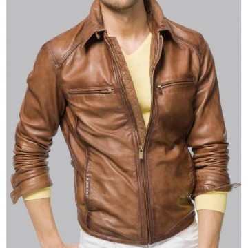 Men’s Designer Moto Tan Brown Leather Jacket