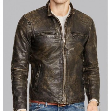 Men’s Dark Brown Distressed Leather Motorcycle Jacket