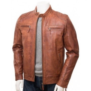 Men's Stunning Four Zipped Pockets Real Leather Biker Jacket