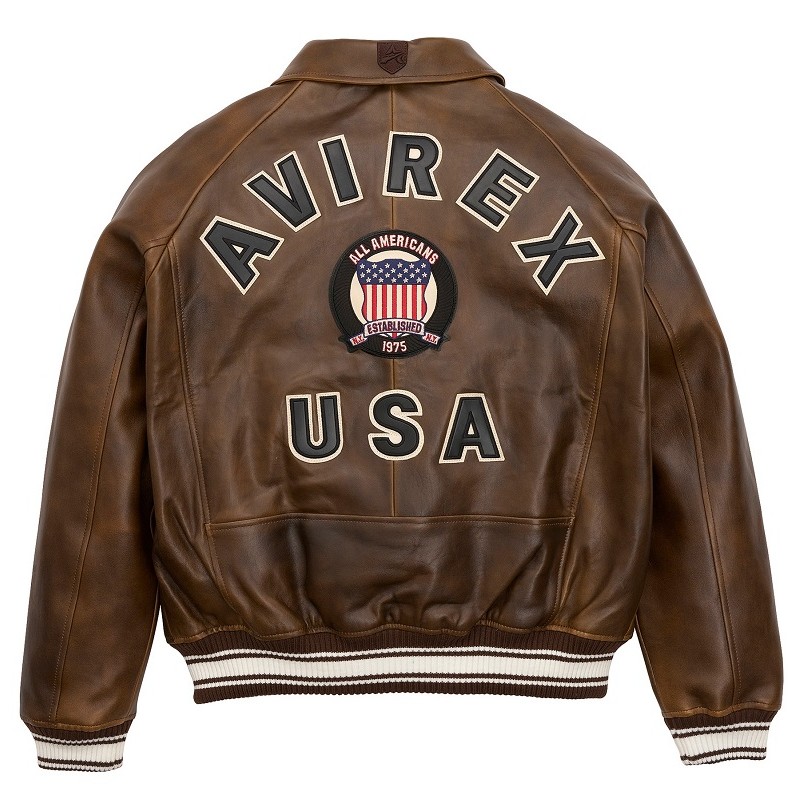 Mens Avirex Brown Leather Biker Jacket