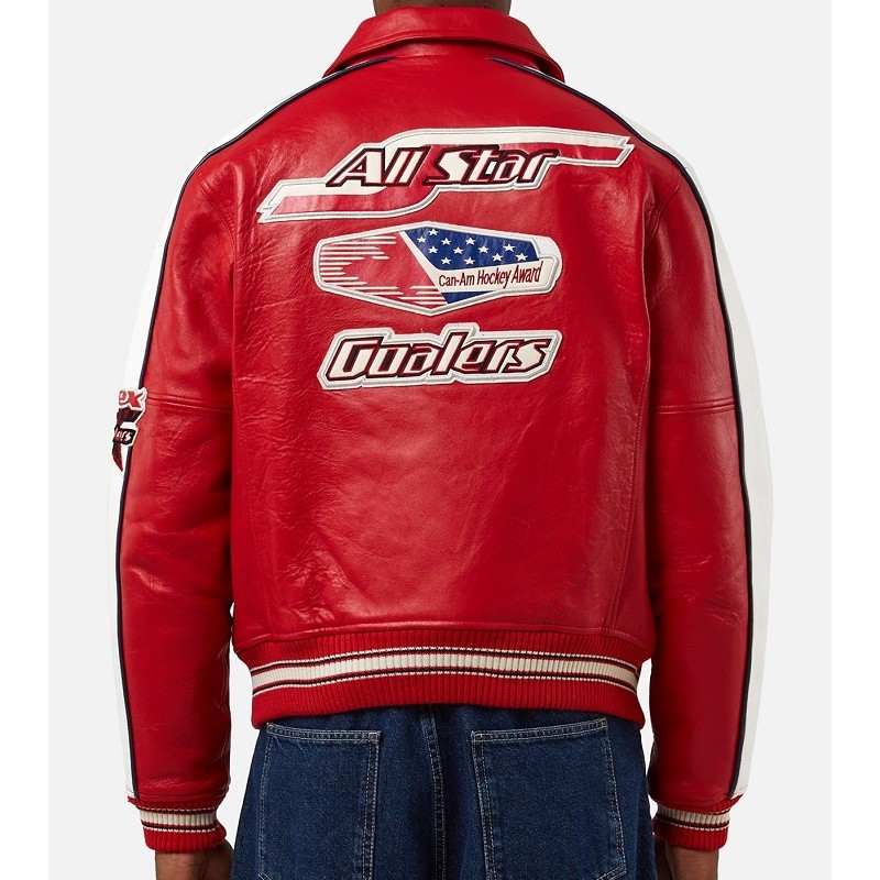 Mens Avirex All Stars Red Leather Jacket