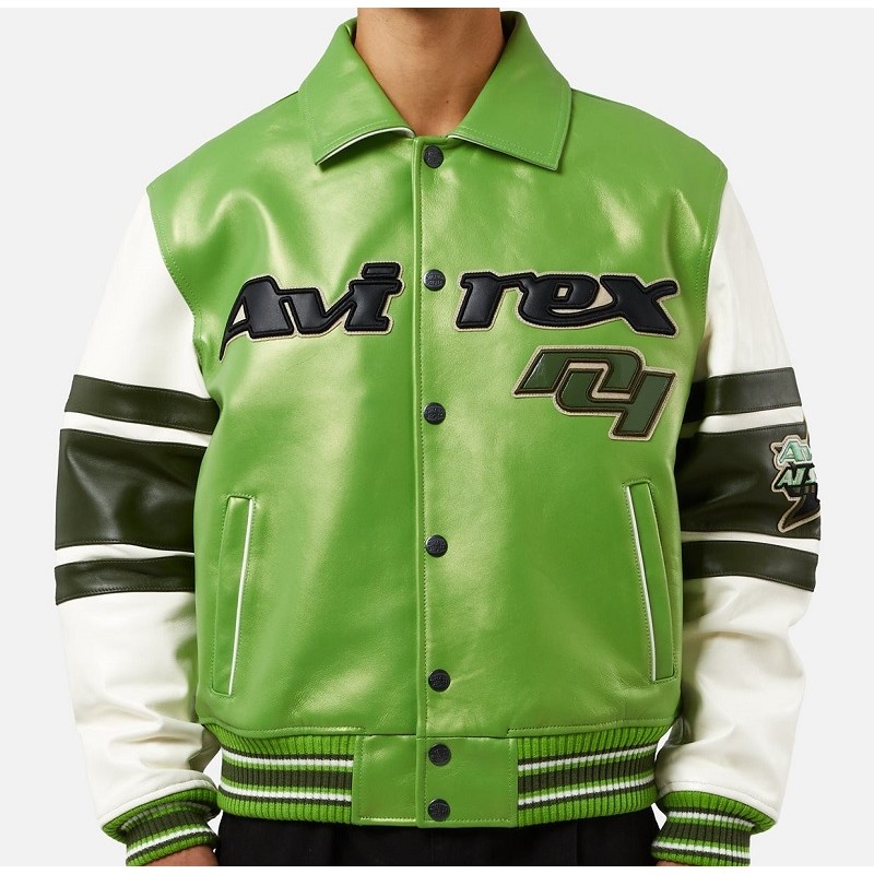 Mens Avirex All Stars Green Leather Jacket 8775