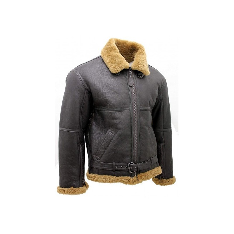 Men’s Black RAF Aviator Vintage Real Shearling Sheepskin Flying Leather ...