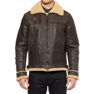 Men's Shearling B3 Brown Leather Aviator Bomber Jacket