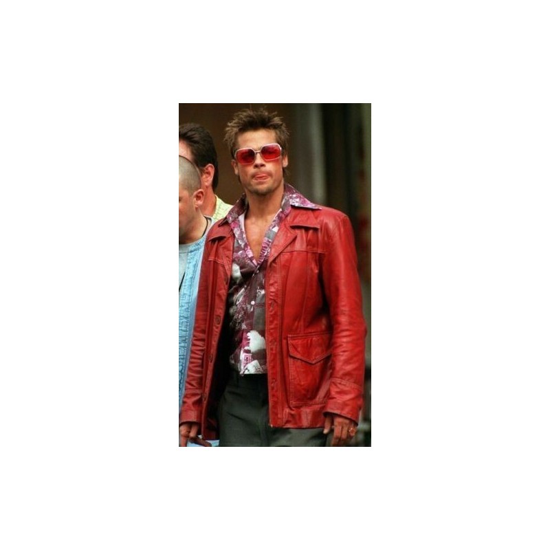 Fight Club Brad Pitt Real Leather Jacket FC Coat Red 