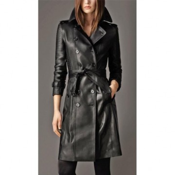 Women's Black Sheepskin Leather Long Coat