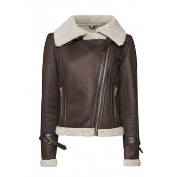 Women Squirrel Shearling Brown Leather Jacket