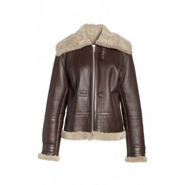 Women Genuine Shearling Brown Aviator Jacket