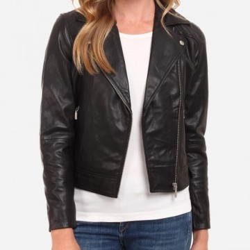 Women's Electra Black Leather Biker Jacket