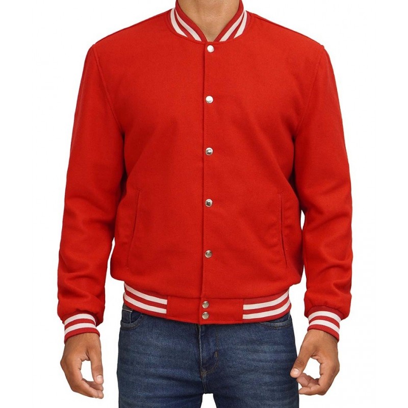 Men's Fleece Baseball Red Varsity Jacket