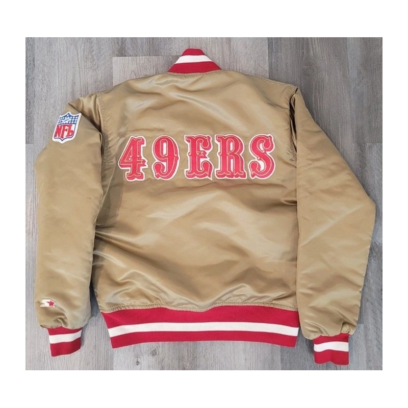 49ers Gold Varsity Satin Jacket  Vintage 90s San Francisco 49ers